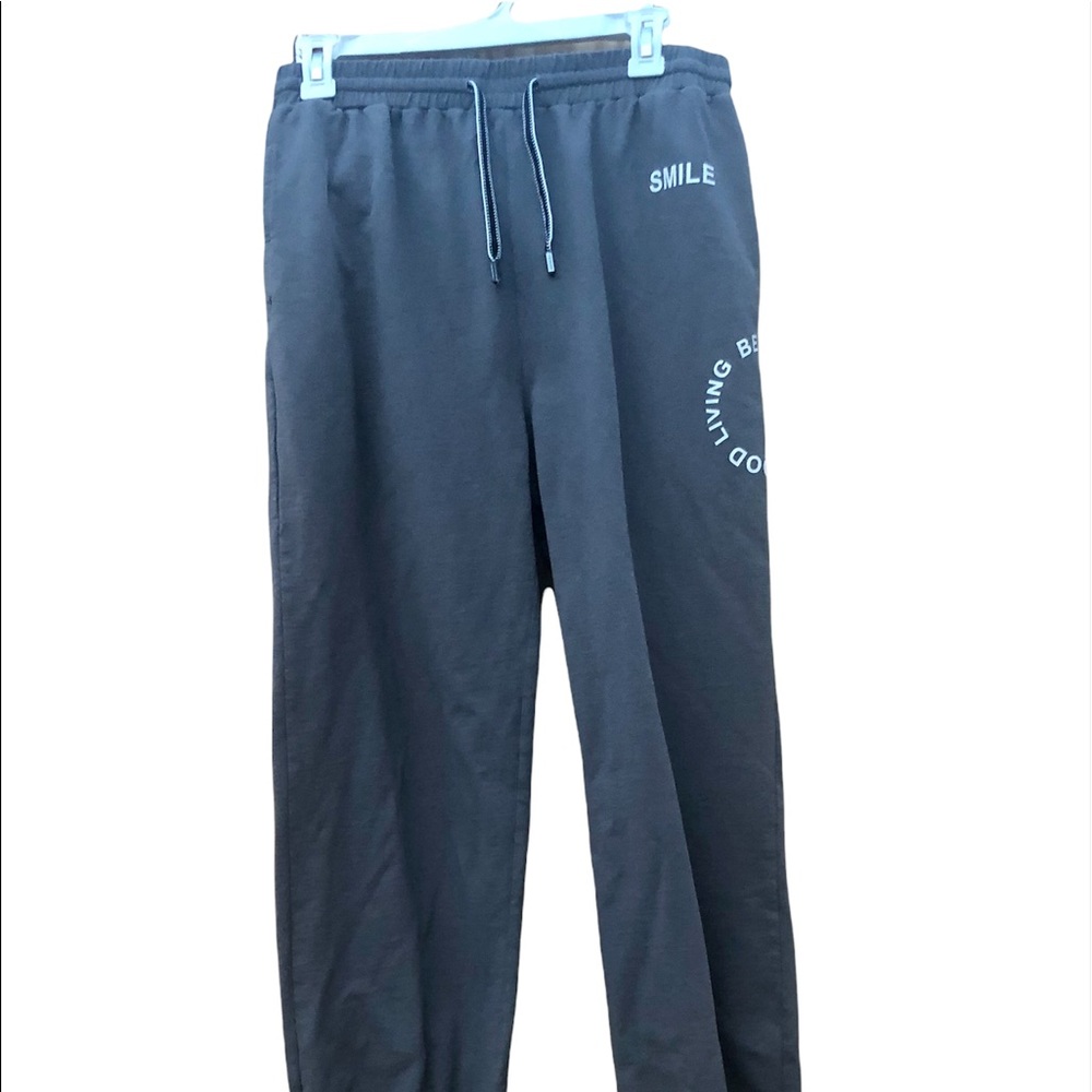 Shein Sweatpants Joggers Drawstring Waist Letter Graphic Smile Sz.Large 8-10